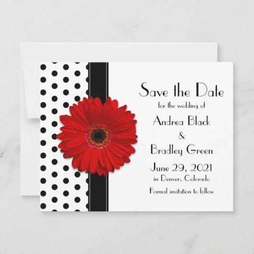 Red Daisy Black Polka Dots Save the Date