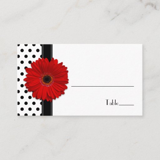 Customizable Red Daisy Black White Polka Dot Wedding Place Card Business Card Templates