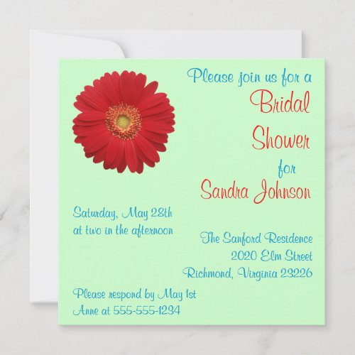 Red Daisy Bridal Shower Custom Invites