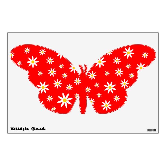 Red Daisy Butterfly Wall Decal (Front)