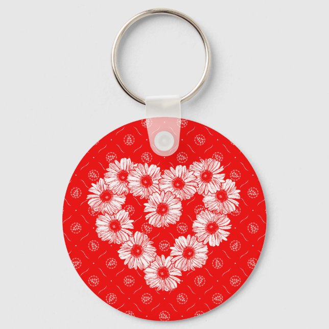 Red Daisy Chain Heart Keychain (Front)