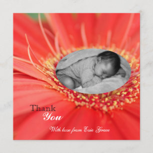 Red Daisy Flower Child Thank You Baby Announcement