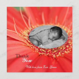 Red Daisy Flower Child Thank You Baby Announcement