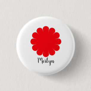 Red Daisy Flower Floral Custom Name Colorful Button