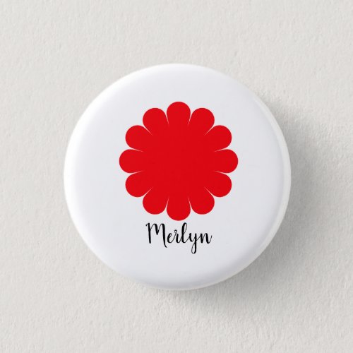 Red Daisy Flower Floral Custom Name Colorful Button