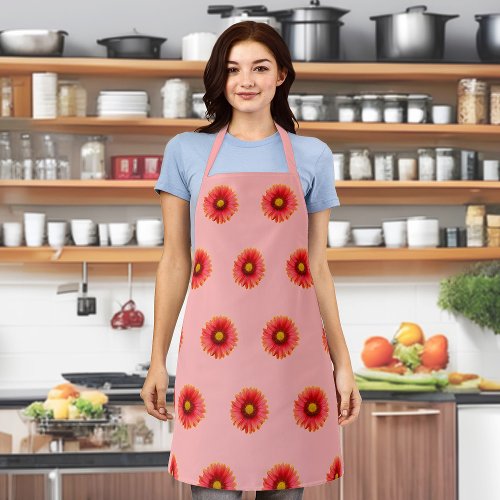 Red Daisy Flower Seamless Pattern on Apron