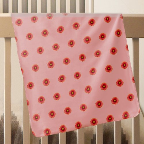 Red Daisy Flower Seamless Pattern on Baby Blanket