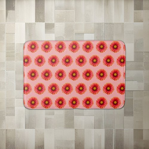 Red Daisy Flower Seamless Pattern on Bath Mat