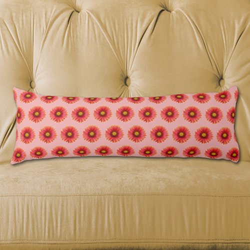 Red Daisy Flower Seamless Pattern on Body Pillow