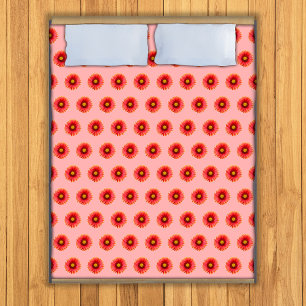 Red Daisy Flower Seamless Pattern on Duvet Cover