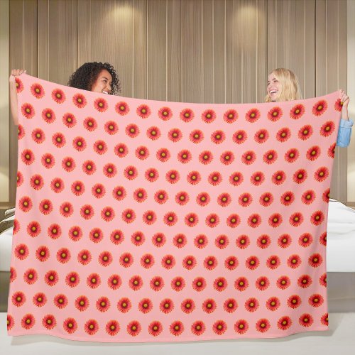 Red Daisy Flower Seamless Pattern on Fleece Blanket