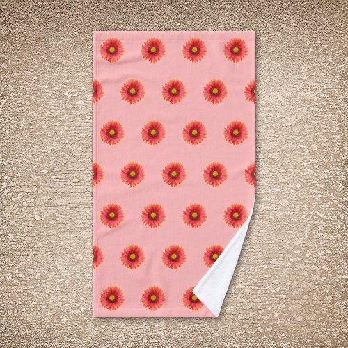 Red Daisy Flower Seamless Pattern on Hand Towel
