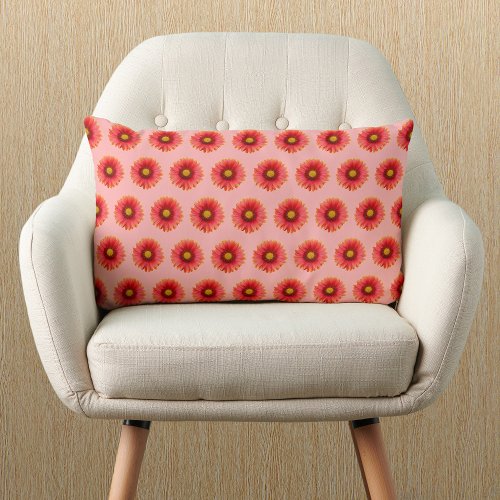 Red Daisy Flower Seamless Pattern on Lumbar Pillow