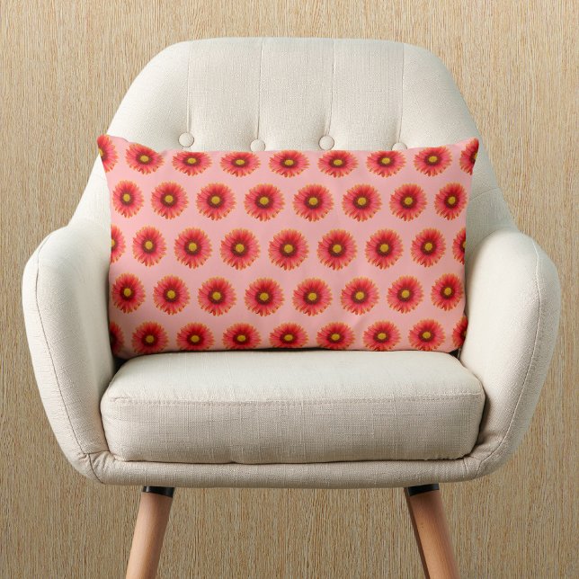 Red Daisy Flower Seamless Pattern on Lumbar Pillow (Red Daisy flower seamless pattern on lumbar pillow)