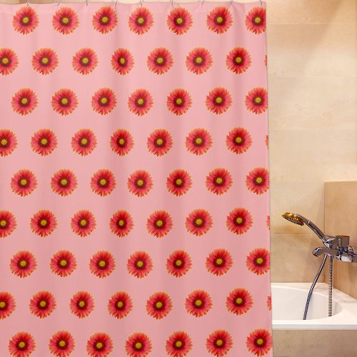 Red Daisy Flower Seamless Pattern on Shower Curtain