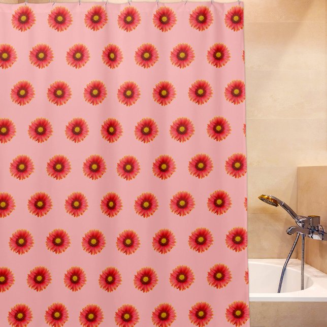 Red Daisy Flower Seamless Pattern on Shower Curtain (Red Daisy flower seamless on shower curtain)