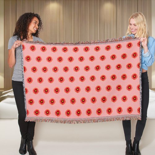 Red Daisy Flower Seamless Pattern on Throw Blanket