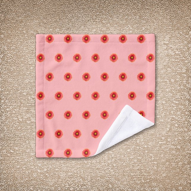 Red Daisy Flower Seamless Pattern on Wash Cloth (Red Daisy flower seamless pattern on wash cloth)