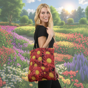 Red Daisy Flower Tote Bag