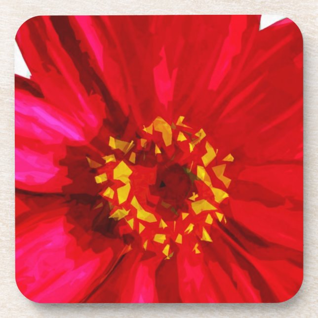Red Daisy Flower With Yellow Pollen Abstract Beverage Coaster (Front)