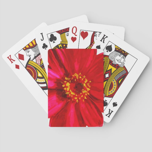 Red Daisy Flower With Yellow Pollen Abstract Poker Cards (Back)