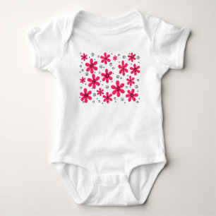 Red daisy flowers retro background summer baby bodysuit