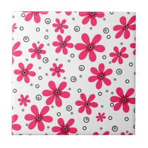 Red daisy flowers retro background summer ceramic tile