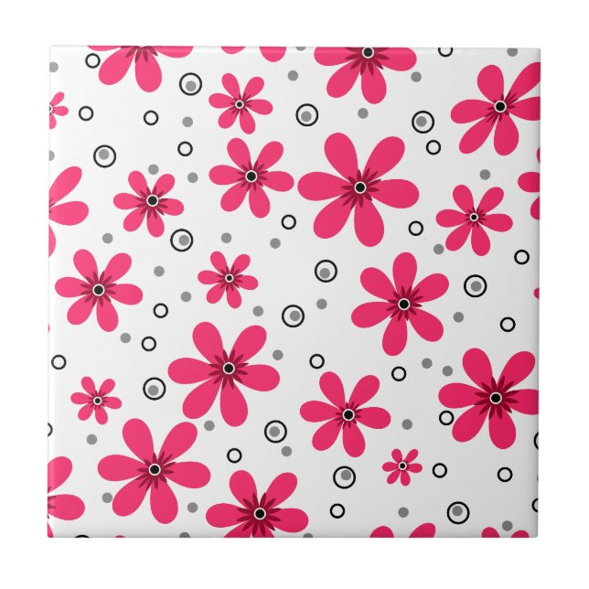 Red daisy flowers retro background summer ceramic tile (Front)