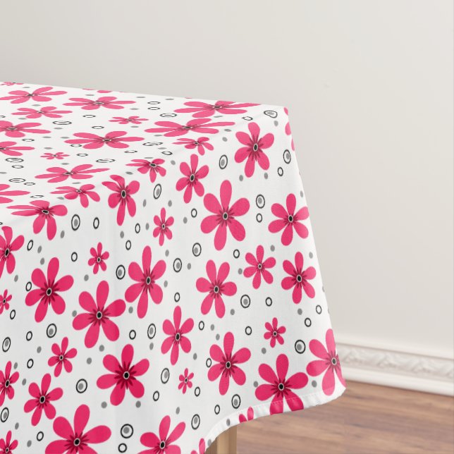Red daisy flowers retro background summer tablecloth (In Situ)