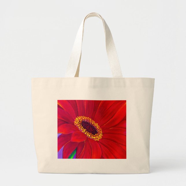 Red Daisy Gerber Flower Painting Art - Multi Large Tote Bag (Front)