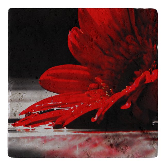 Red Daisy Gerbera Flower Trivet (Front)
