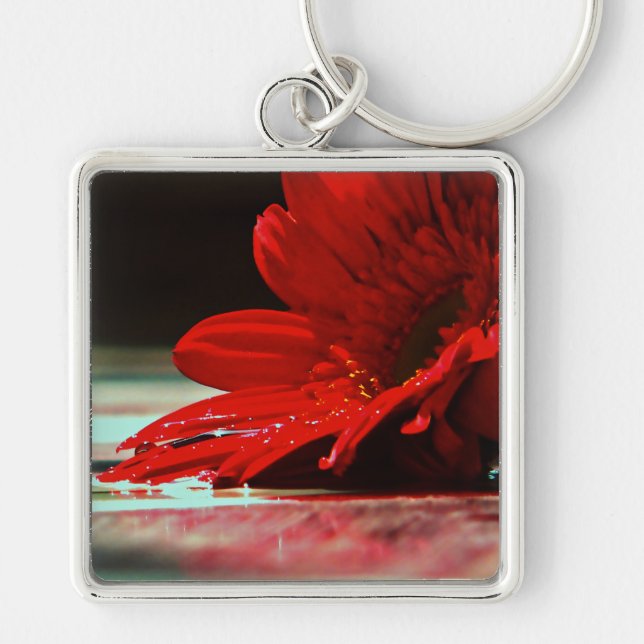 Red Daisy Gerbera Flowers Keychain (Front)