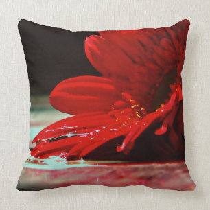 Red Daisy Gerbera Flowers Throw Pillow