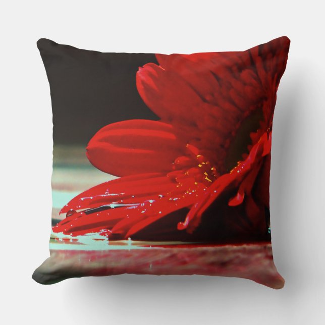 Red Daisy Gerbera Flowers Throw Pillow (Front)
