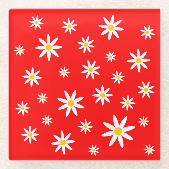 Red Daisy Glass Coaster (Front)