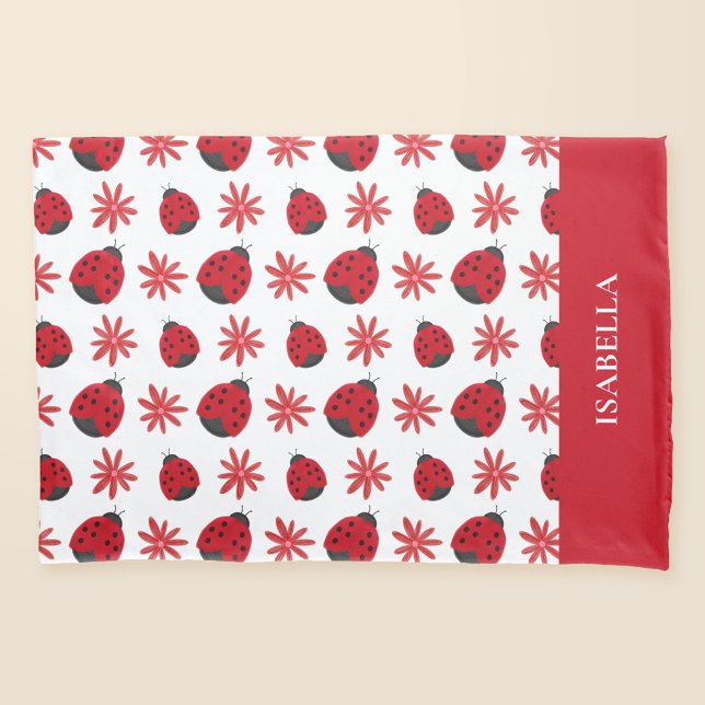 Red Daisy Ladybug Pattern Personalized Pillow Case (Creator Uploaded)