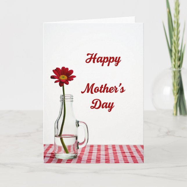 Red Daisy Mothers Day Greeting Card (Front)
