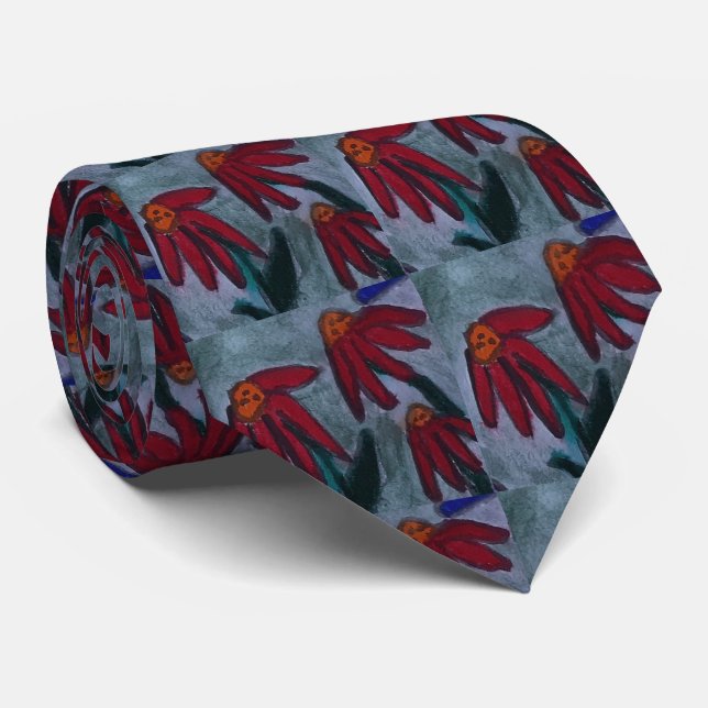 Red Daisy  Neck Tie (Rolled)