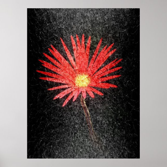 Red Daisy on black background | Abstract Art Poster (Front)
