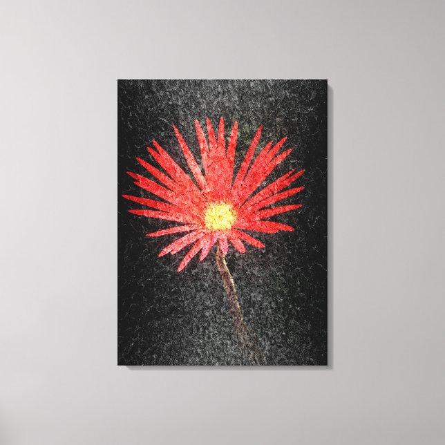 Red Daisy on black background | Abstract painting Canvas Print (Front)