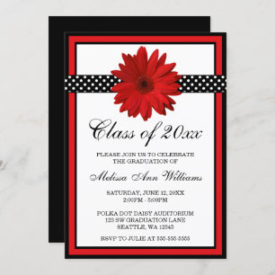 Red Daisy Polka Dots Graduation Announcement