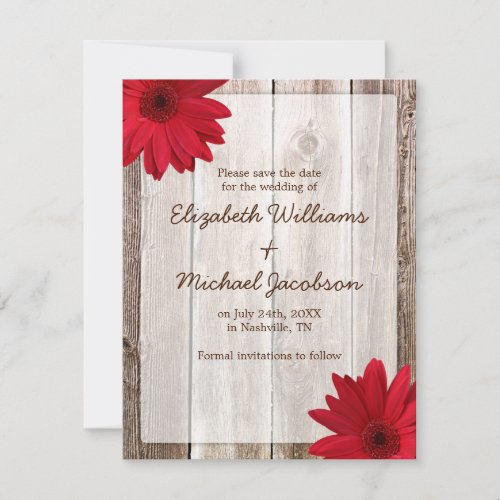 Red Daisy Rustic Barn Save the Date Announcement