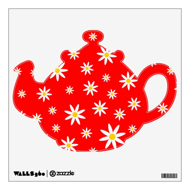 Red Daisy Teapot Wall Decal (Front)