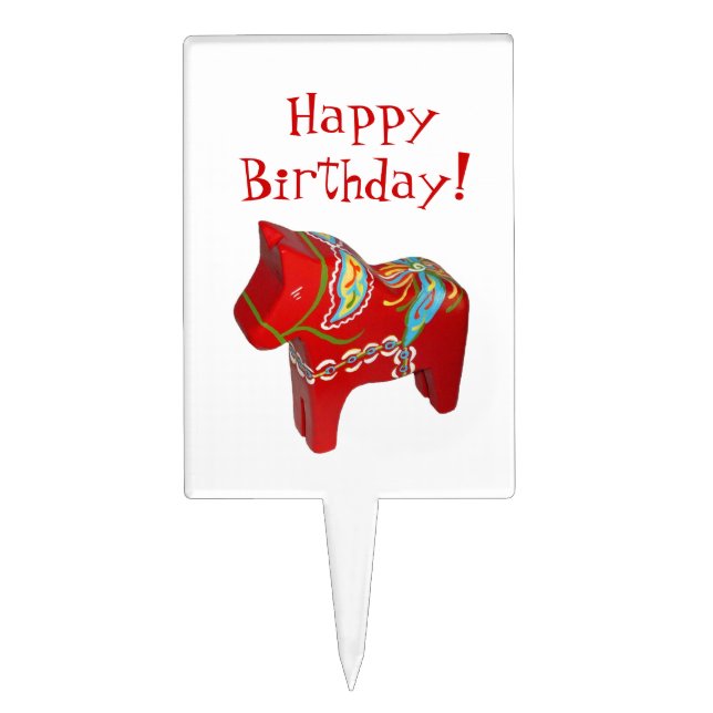Red Dala Horse Birthday Cake Pick (Front)