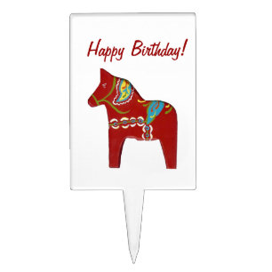 Red Dala Horse Birthday Cake Pick
