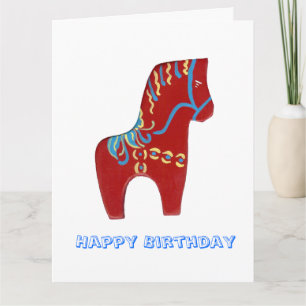 Red Dala Horse Birthday Card