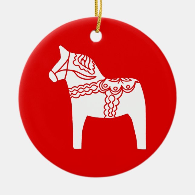 Red Dala Horse Ceramic Ornament (Front)