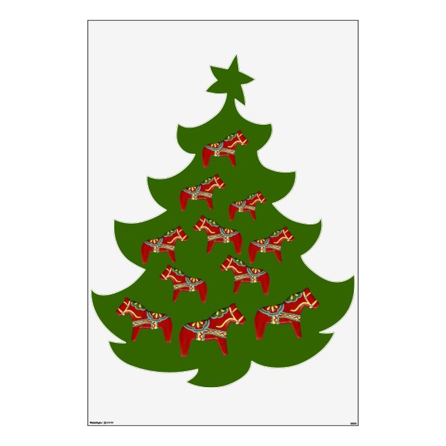 Red Dala Horse Christmas Tree wall decal (Front)