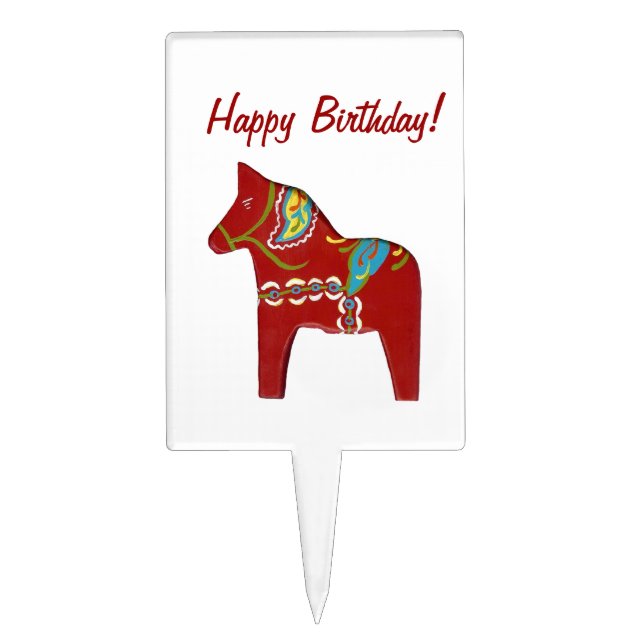 Red Dala Horse Customize or Personalize Cake Topper (Front)