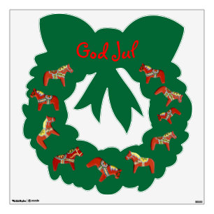 Red Dala horse God Jul wreath wall decal